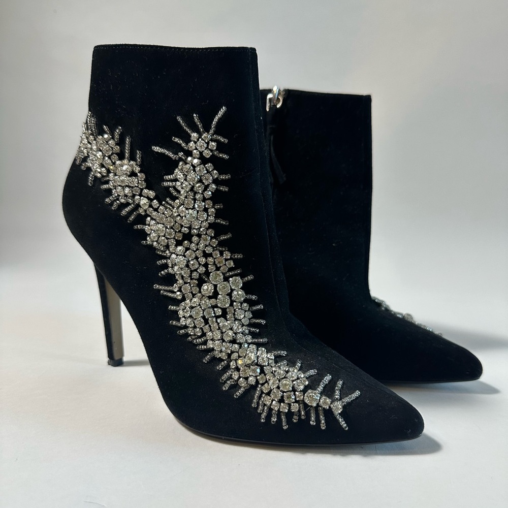Ava & Aiden Crystal studded Black Ankle Suede Boots